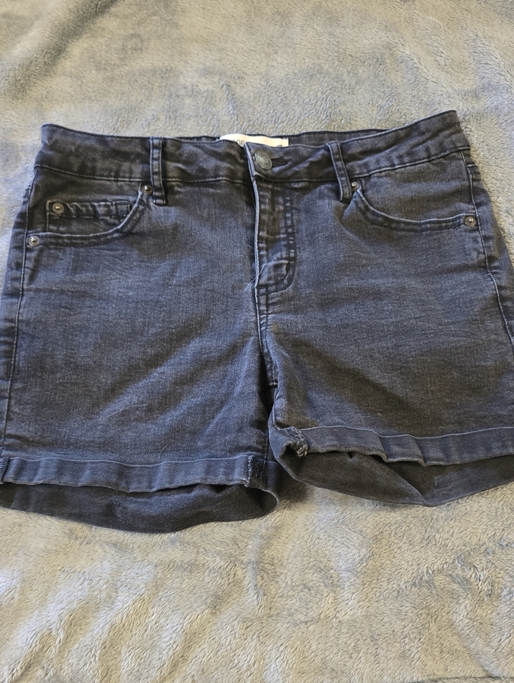 Garage Blackened Gray Denim Roll-Hem Shorts